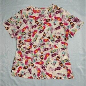 UA Flex 2 Womens Medium Scrub Top Med Sandals Tropical Pattern Colorful Light M